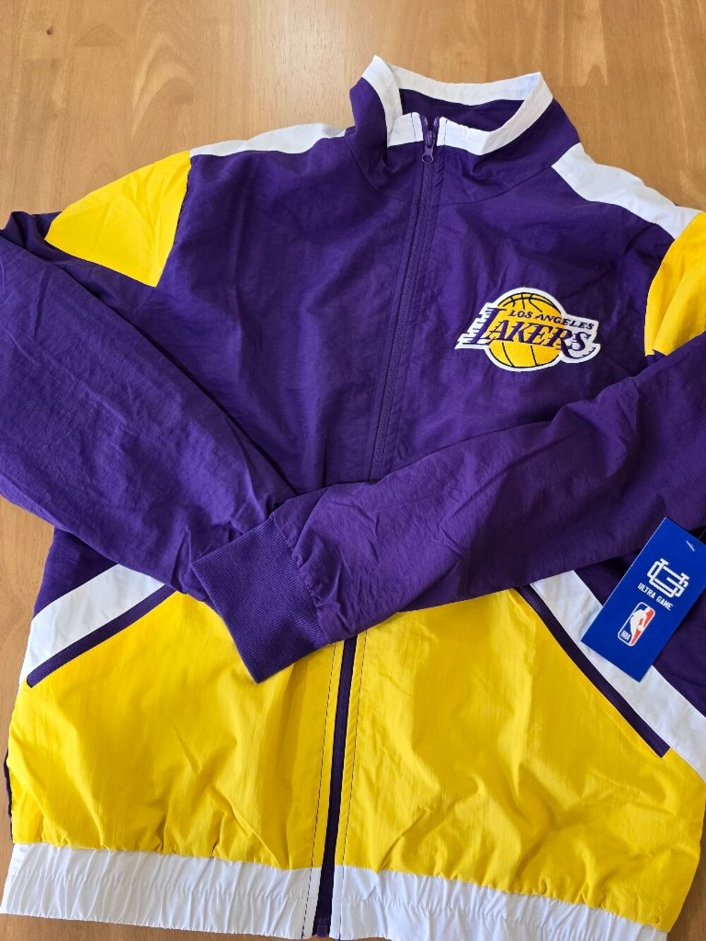 LA Lakers Mens Ultra Game NBA Main Stay Full Zip Jacket Purple Yellow Medium NWT